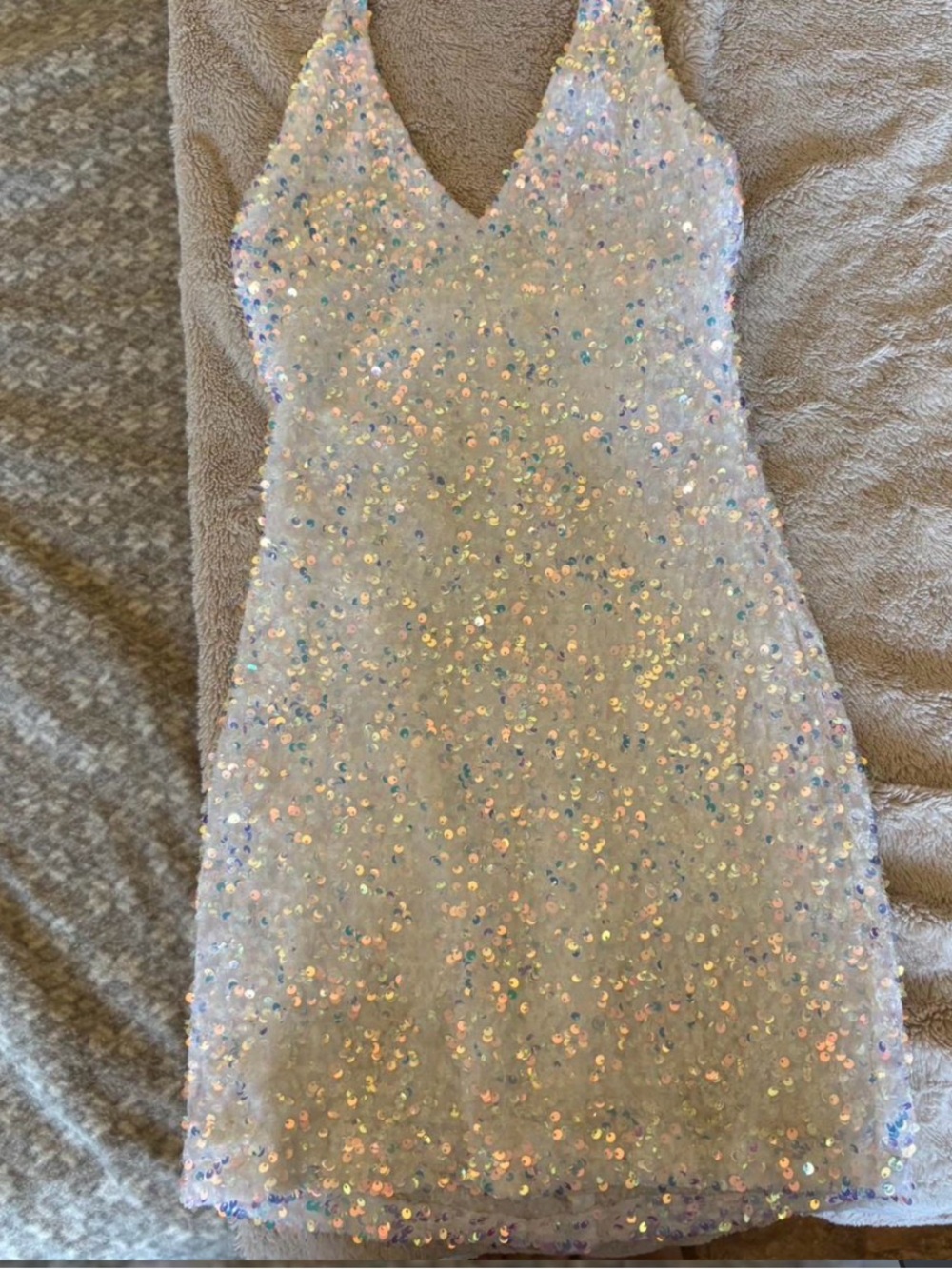 B Darlin Iridescent Sequin V-Neck Mini Dress